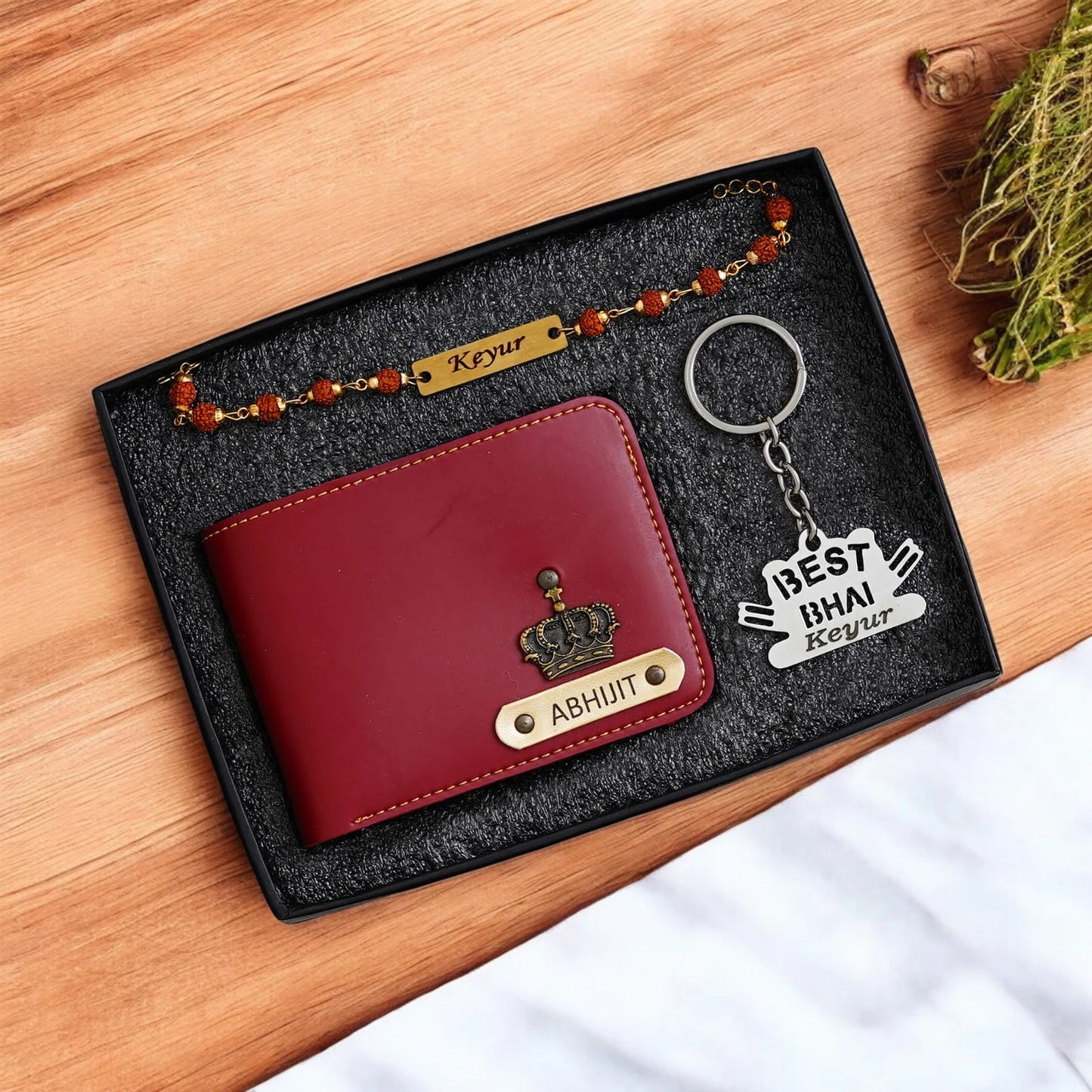 Raksha Bond – Personalized Wallet, Keychain & Rakhi Set for Him