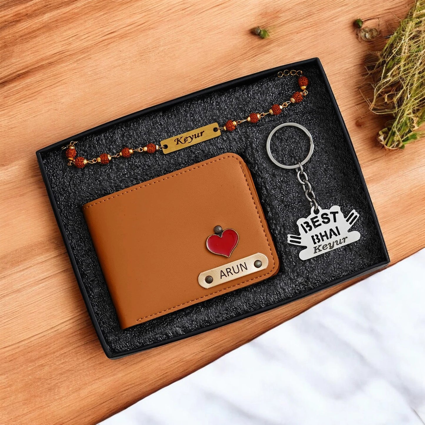 Raksha Bond – Personalized Wallet, Keychain & Rakhi Set for Him