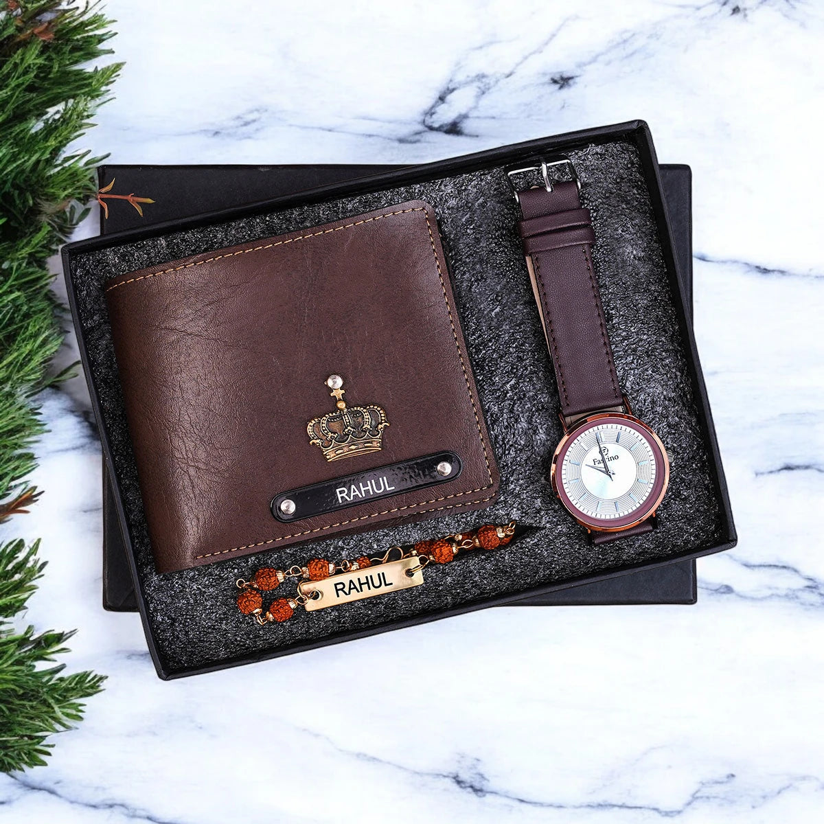 The Rakhi Combo 2.0– Personalized Wallet & Rakhi with Stylish Watch