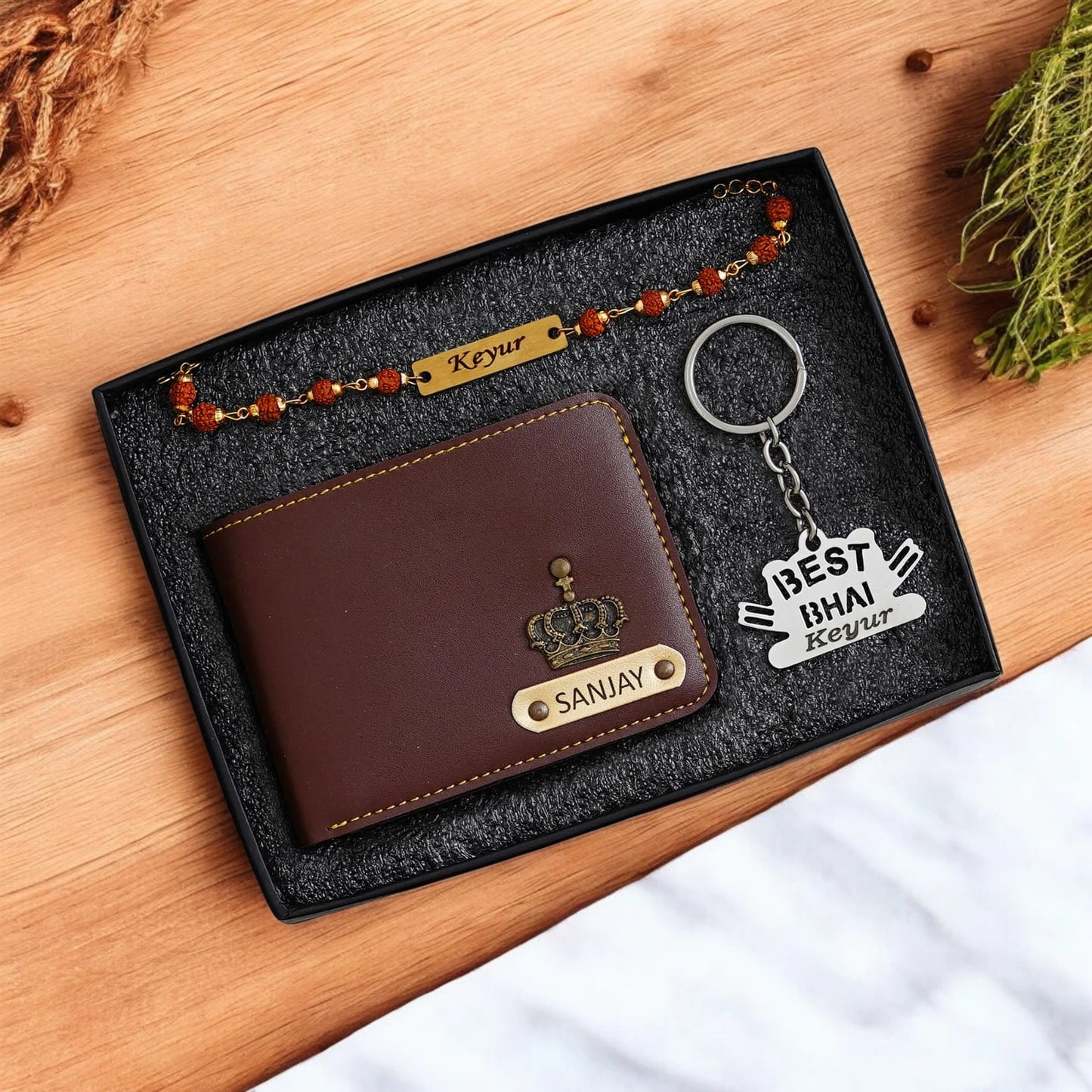 Raksha Bond – Personalized Wallet, Keychain & Rakhi Set for Him