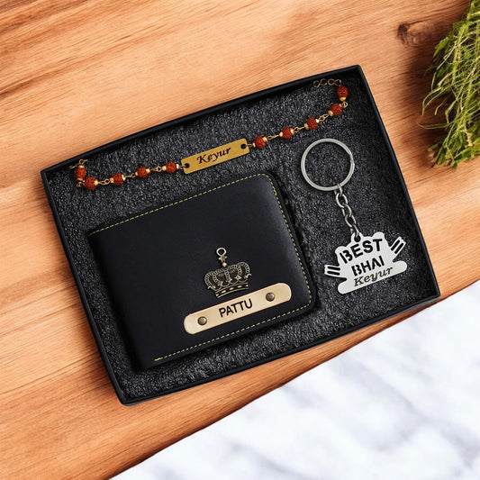 Raksha Bond – Personalized Wallet, Keychain & Rakhi Set for Him